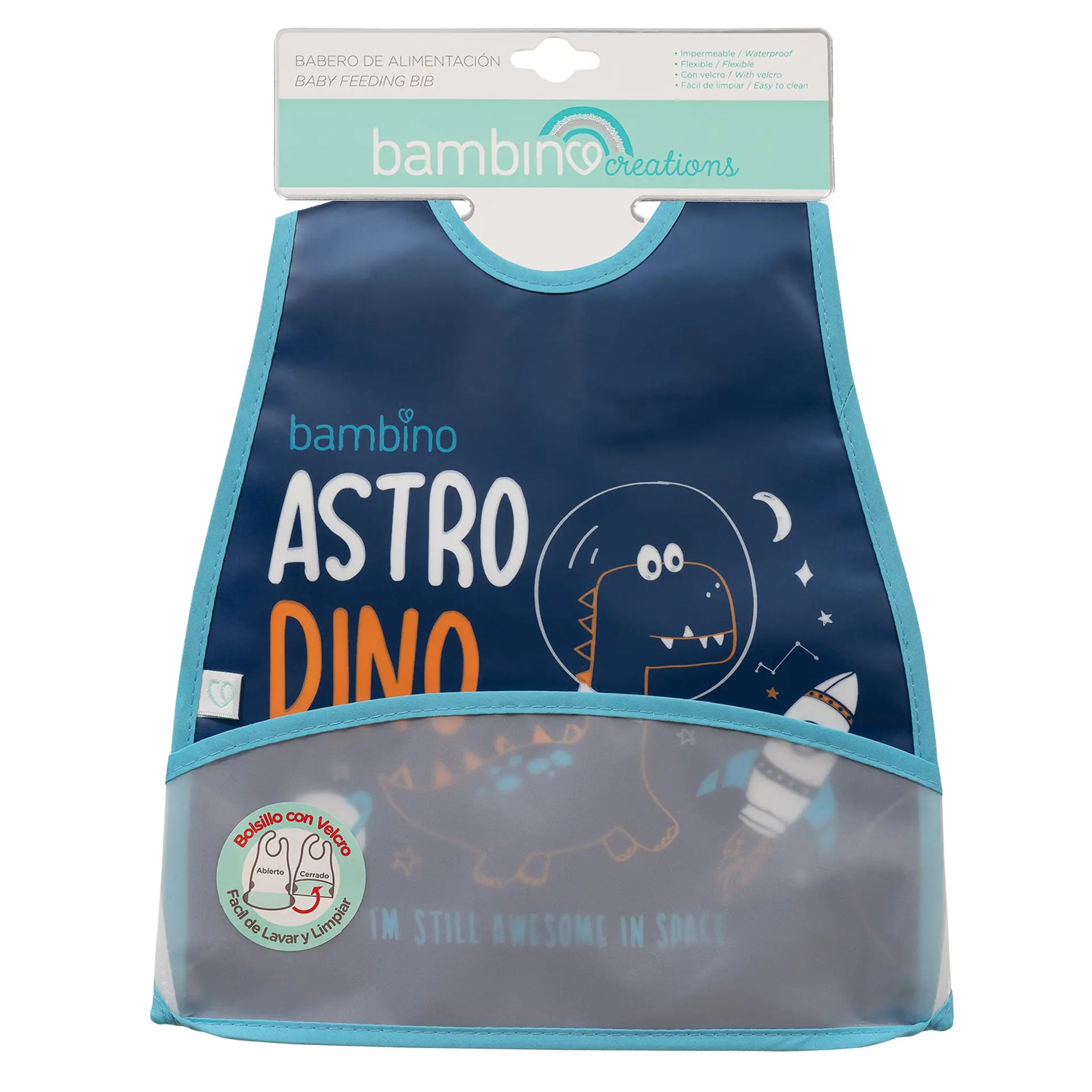 Babero de Alimentación Impermeable PEVA Azul Dino 1