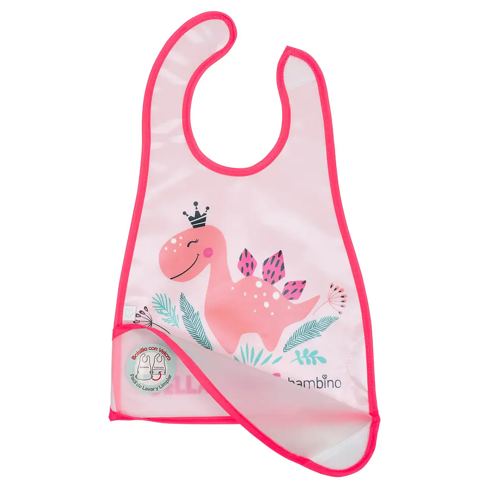 Babero de Alimentación Impermeable PEVA Rosado Dino 2