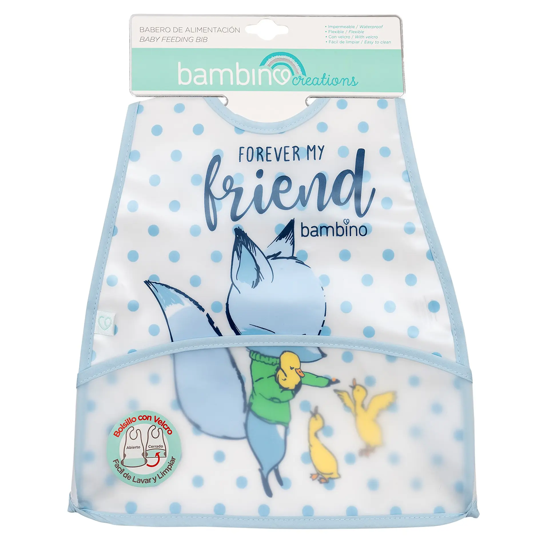 Babero de Alimentación Impermeable PEVA Celeste Zorro 1