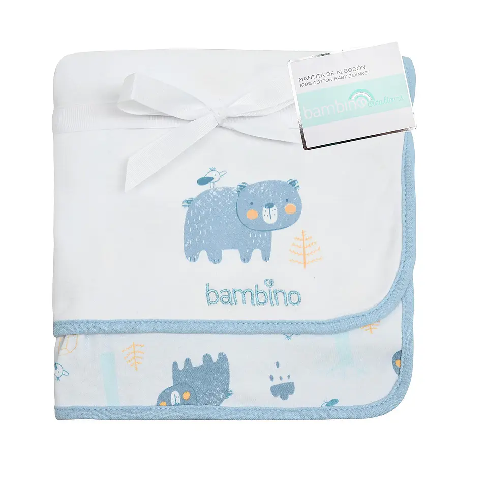 Mantita de Algodón Bambino Doble Capa Celeste Oso Niño 1