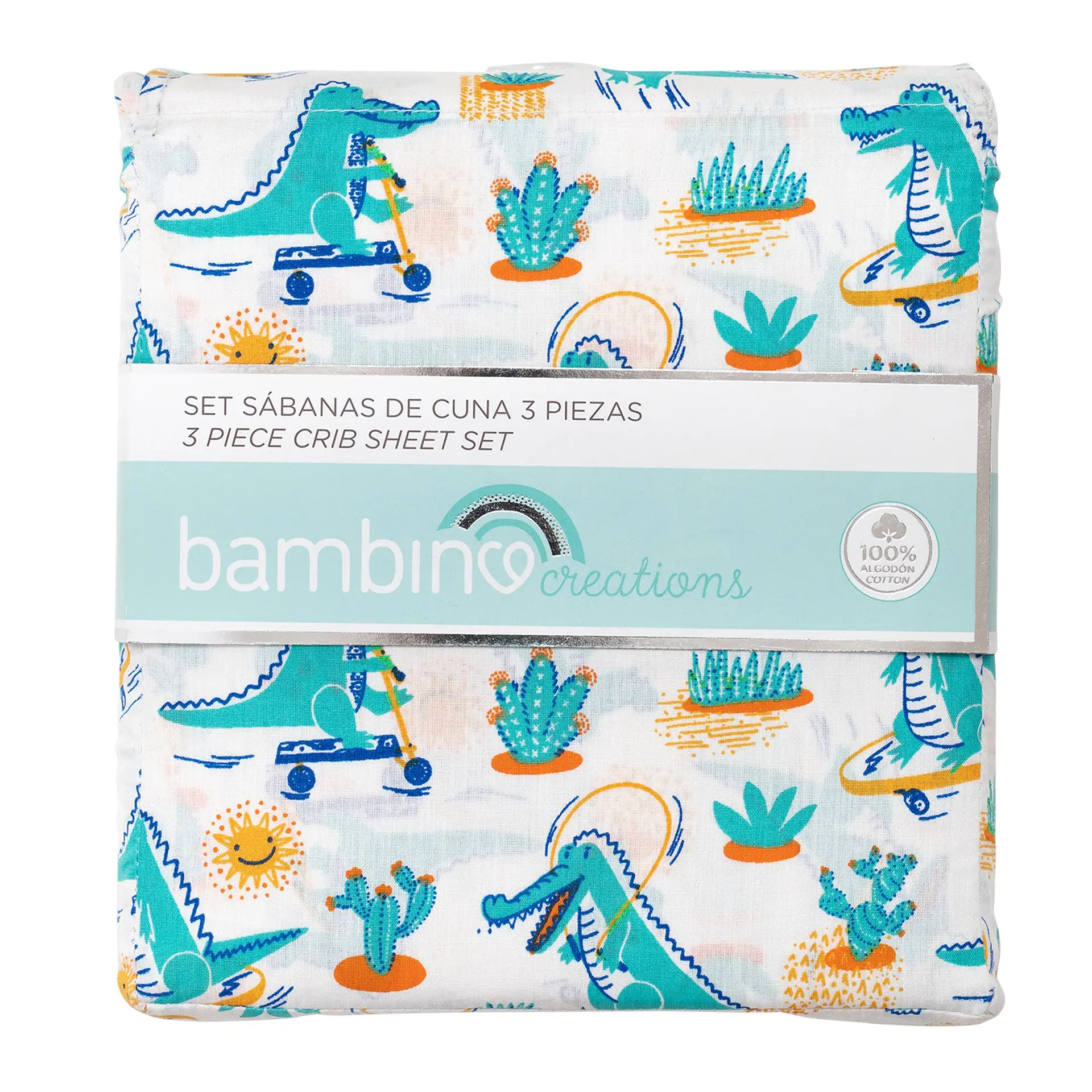 Set Sábanas de Cuna 3 Piezas Blanca Dinosaurios 1