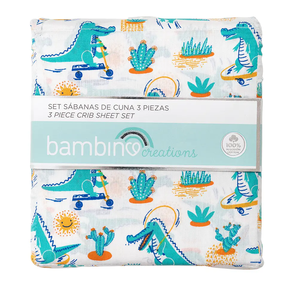 Set Sábanas de Cuna 3 Piezas Blanca Dinosaurios 1