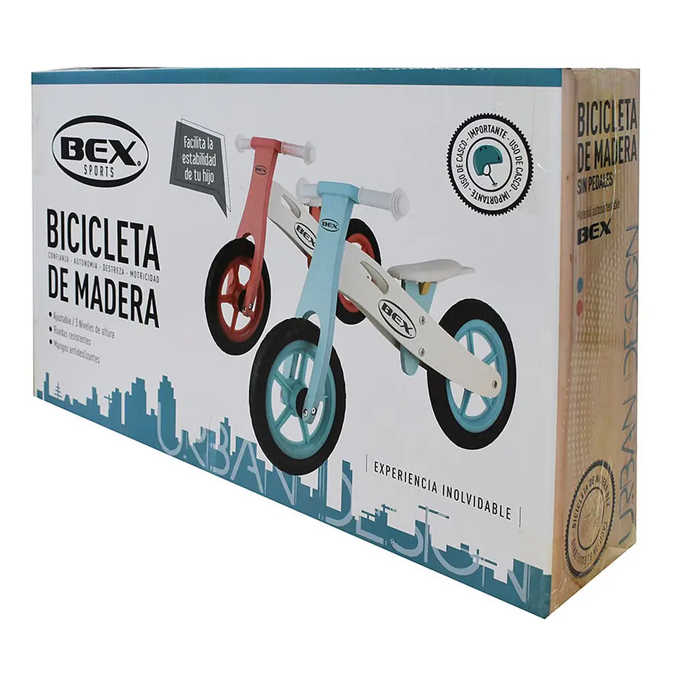 Bicicleta Madera Equilibrio Aprendizaje Sin Pedal Azul Bex 5