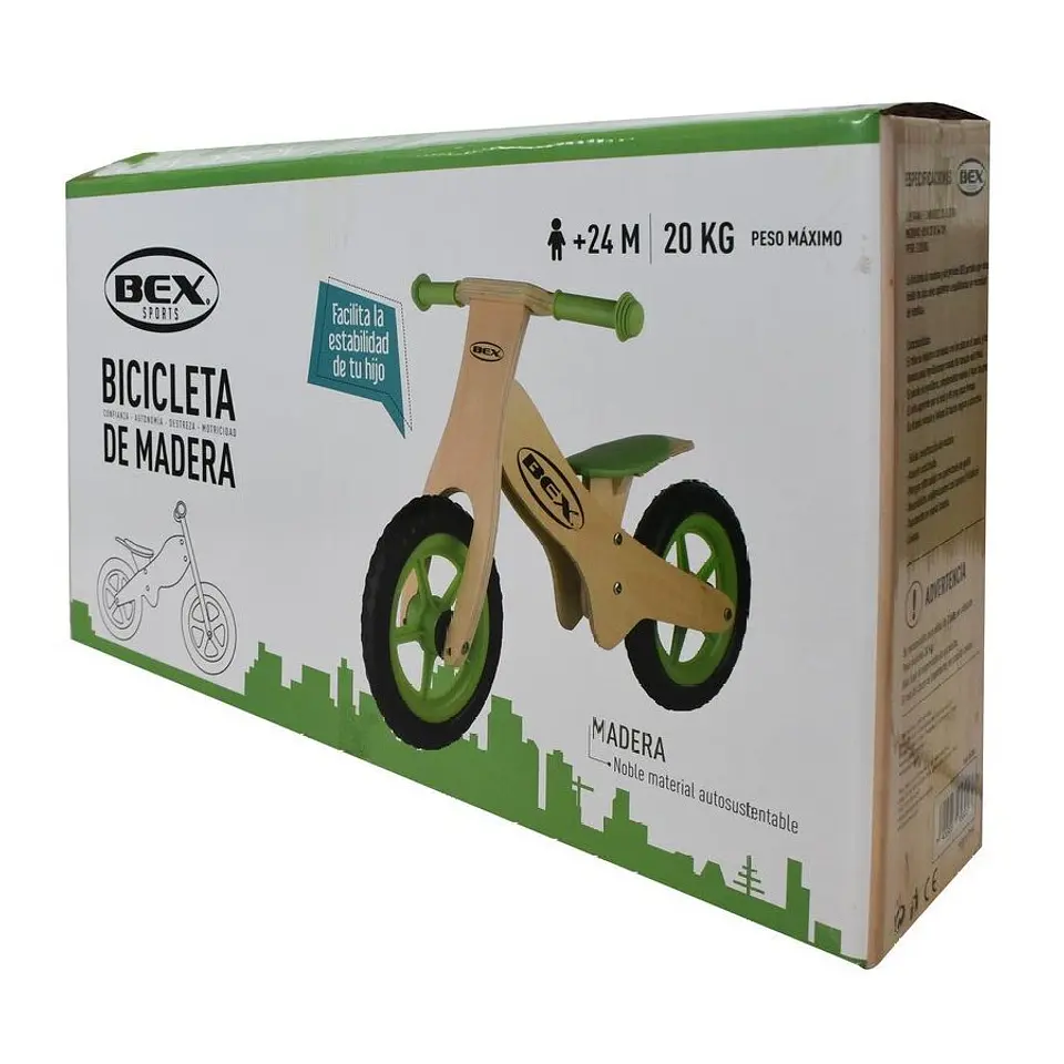 Bicicleta Madera Equilibrio Aprendizaje Sin Pedal Verde Bex 5