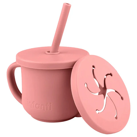Vaso Silicona 2 en 1 con asas y bombilla 225ml Infanti Rojo