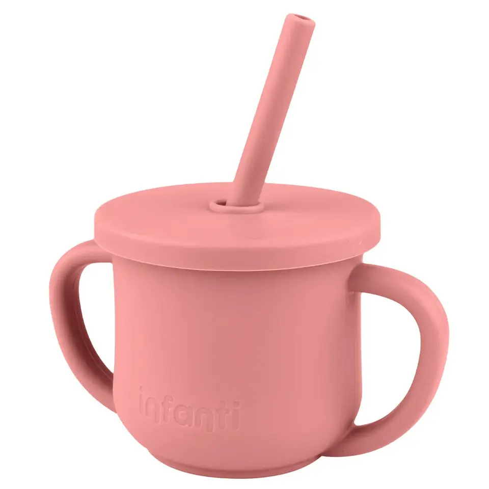 Vaso Silicona 2 en 1 con asas y bombilla 225ml Infanti Rojo 4
