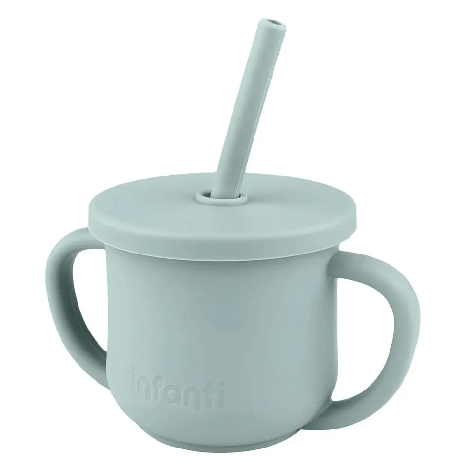 Vaso Silicona 2 en 1 con asas y bombilla 225ml Infanti Azul 5