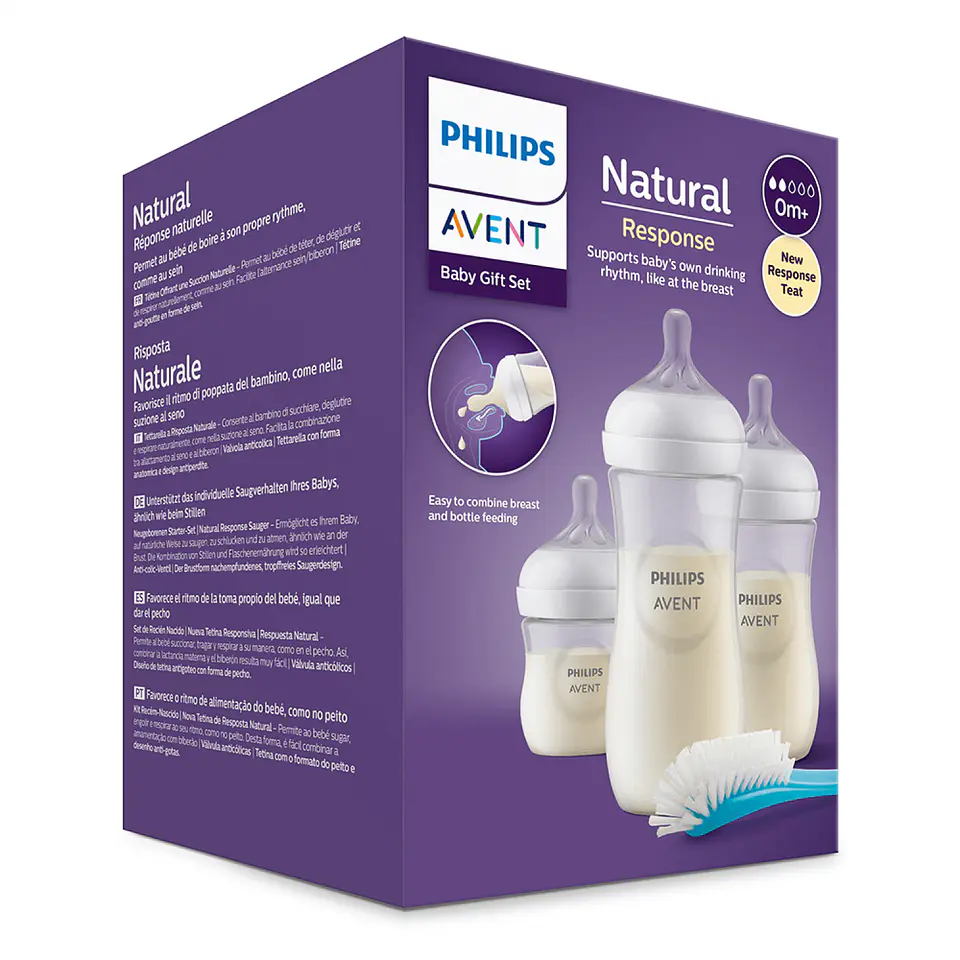 Set Mamaderas Avent SCD837/12 125, 260, 330 ml + Cepillo 5