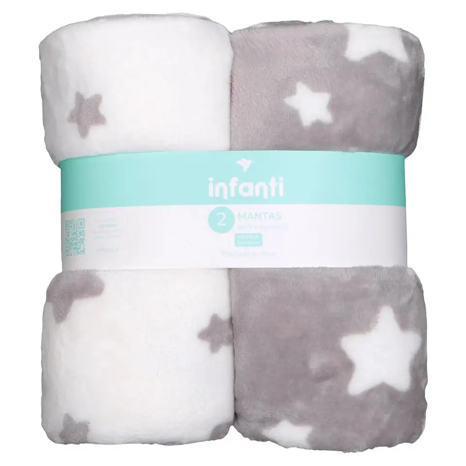 Pack 2 Mantas Unisex Blanco / Gris 75x100cm Infanti 1