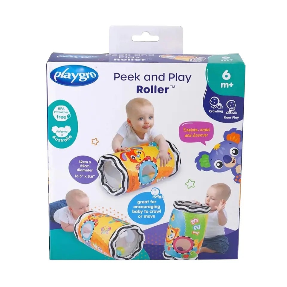 Rodillo Sonajero Inflable Gatear Peek and Play 6m+ Playgro 7