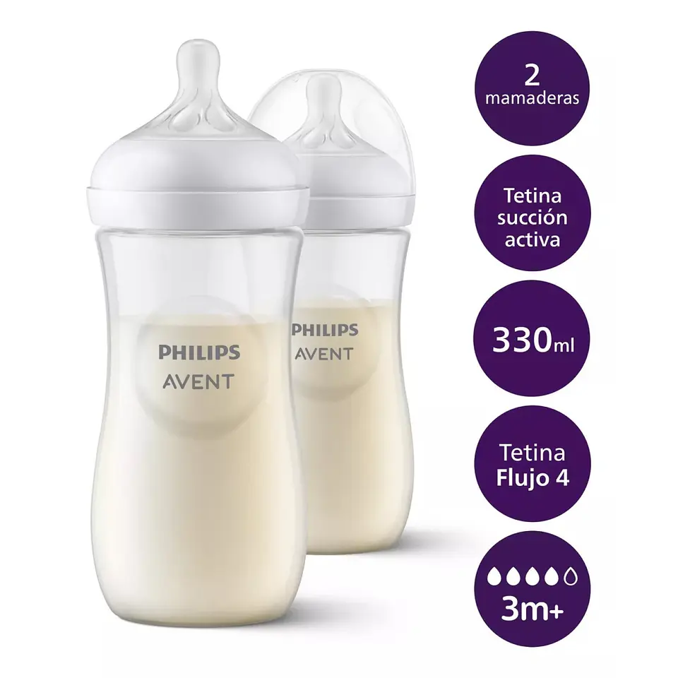 Pack 2 Mamaderas Natural Philips Avent Scy906/02 3m+ 330ml 2