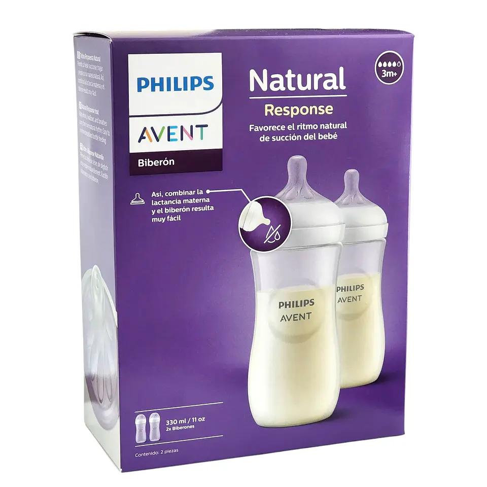 Pack 2 Mamaderas Natural Philips Avent Scy906/02 3m+ 330ml 5