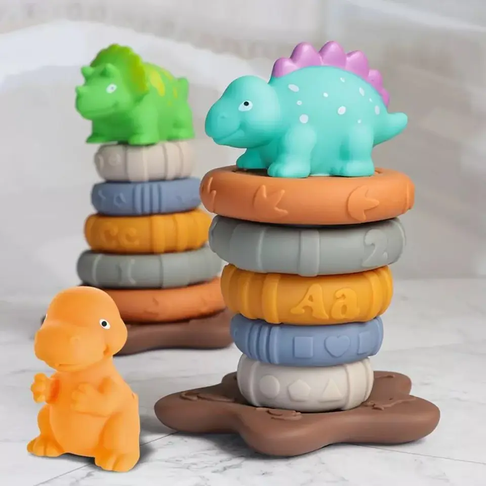 Juguete Didáctico Torre Dinosaurio Argollas Apilable 7pcs 5