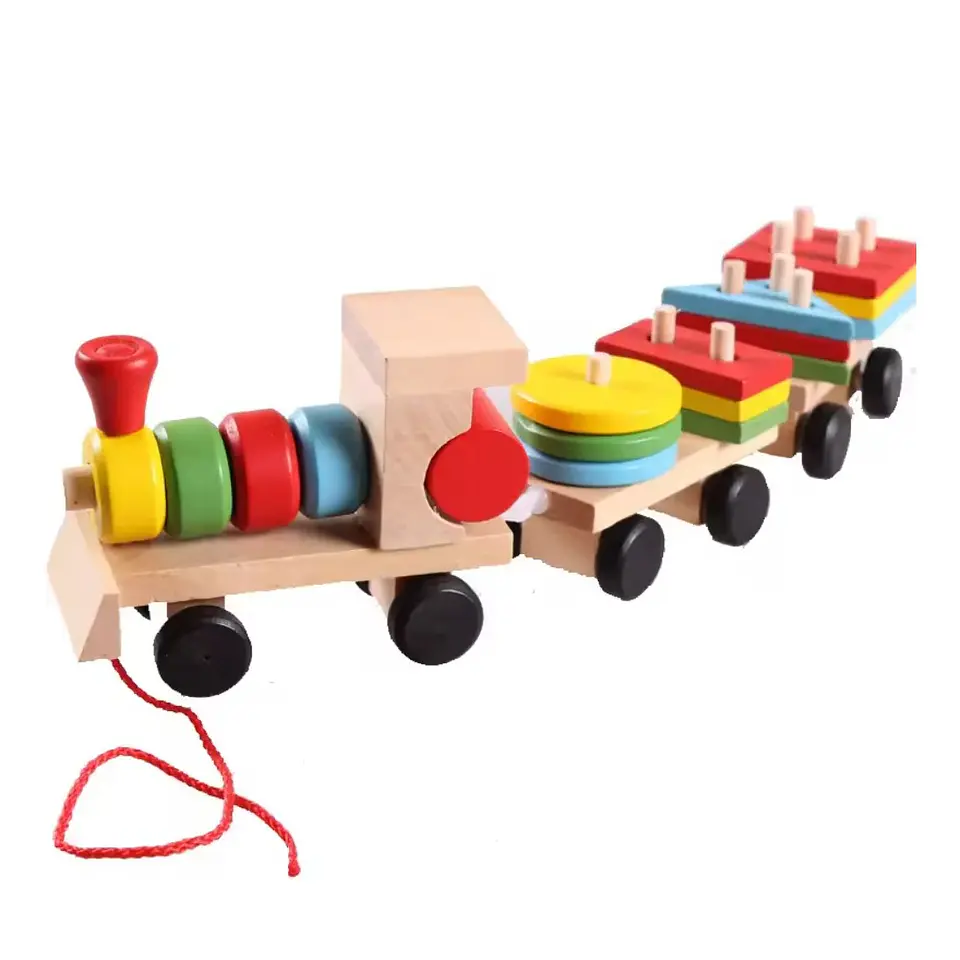 Tren de Madera Juguete Didáctico y Figuras Apilables 1
