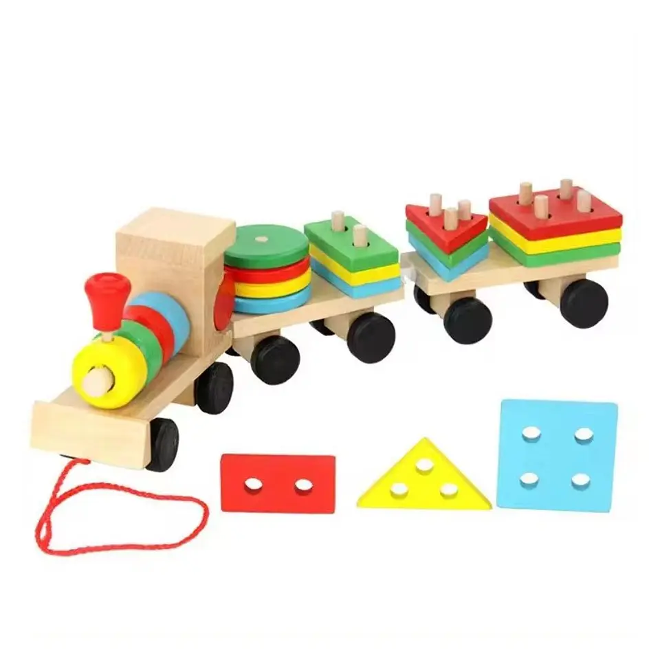 Tren de Madera Juguete Didáctico y Figuras Apilables 2