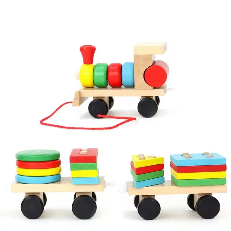 Tren de Madera Juguete Didáctico y Figuras Apilables 3