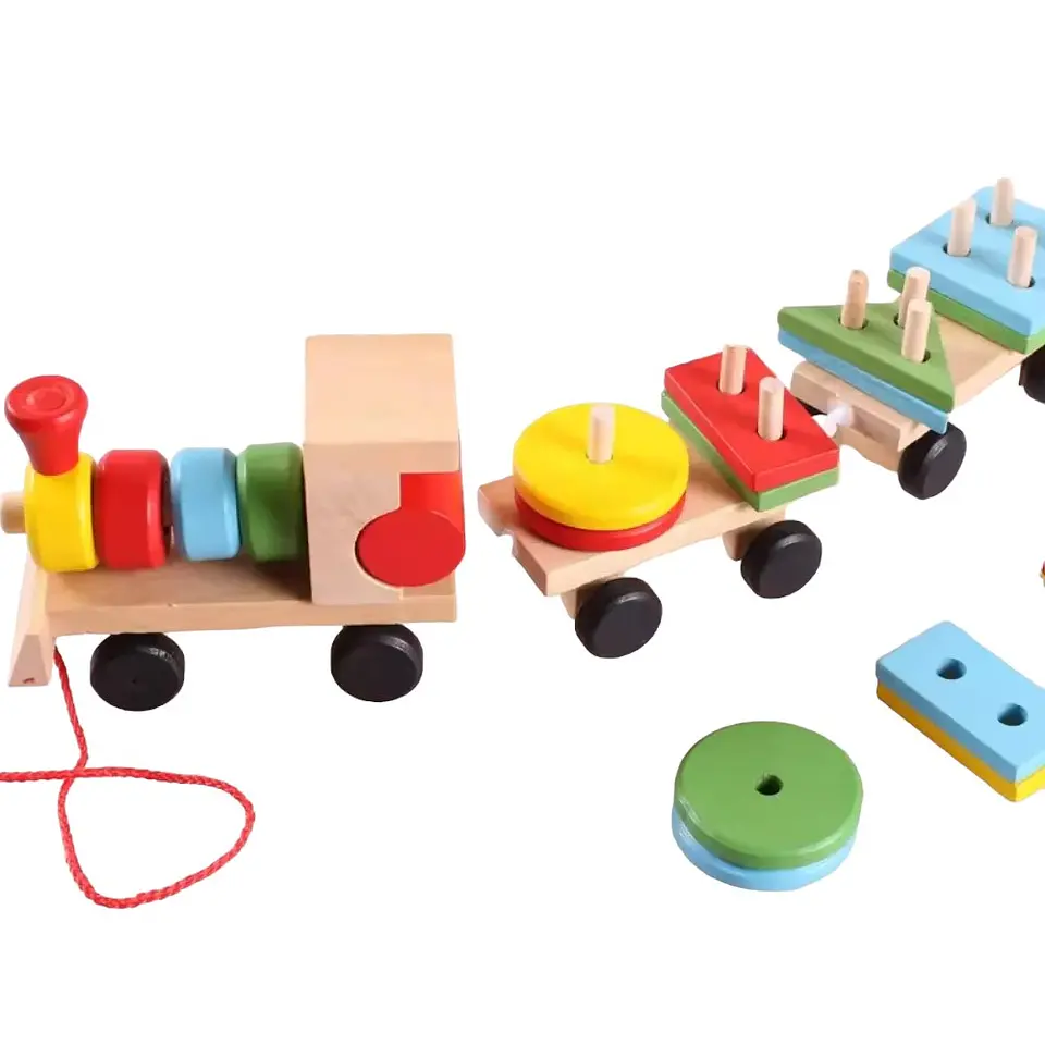 Tren de Madera Juguete Didáctico y Figuras Apilables 4