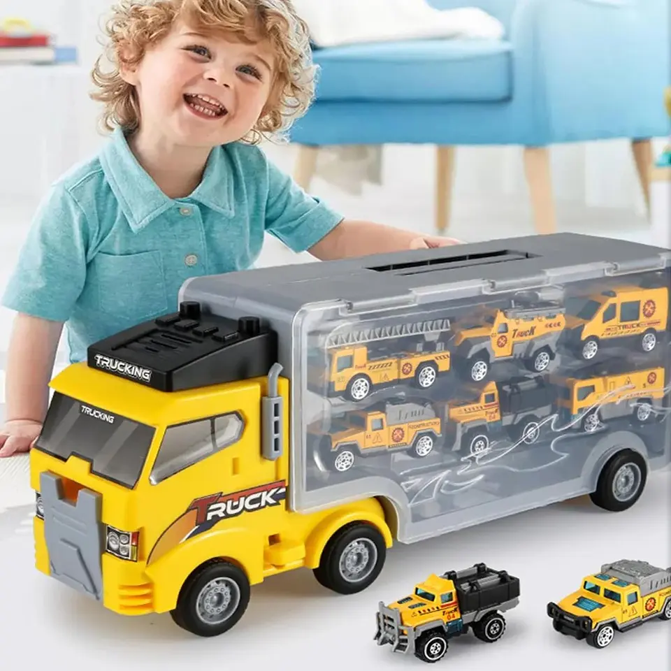 Camión Transportador con Seis Camiones de Construcción 2