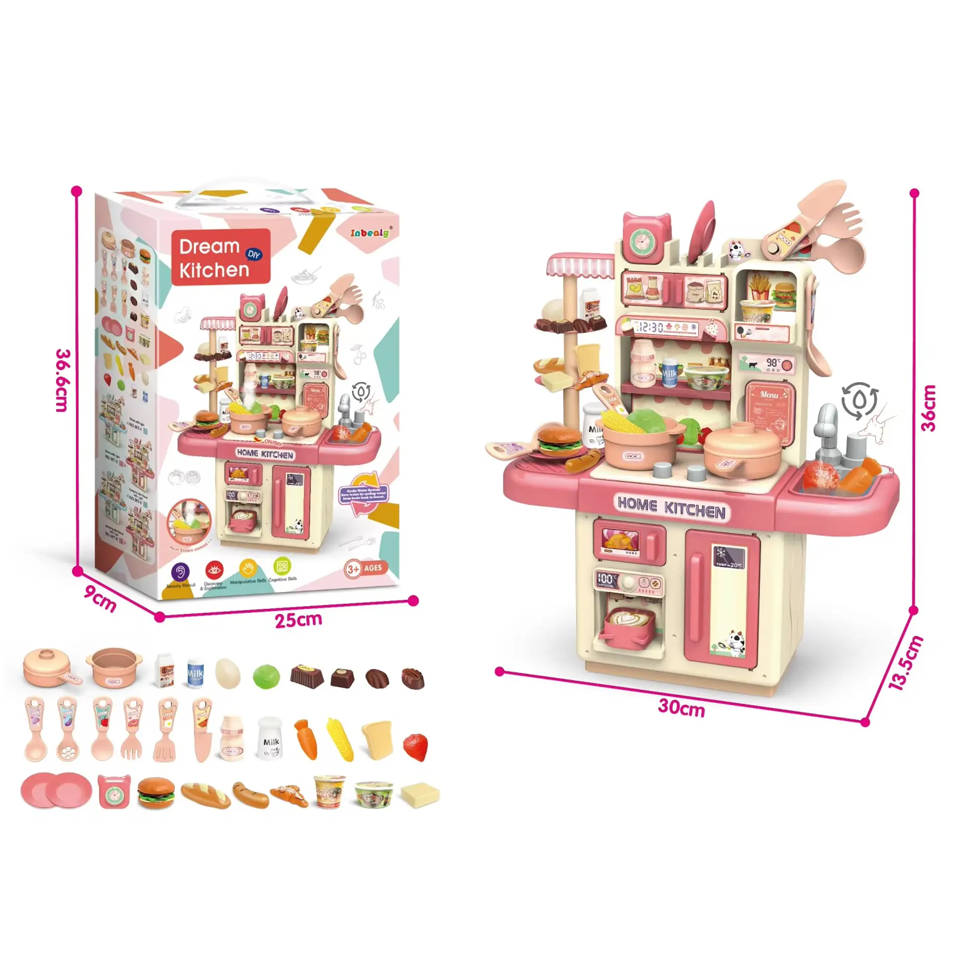 Cocina de Juguete con Luces Vapor y Agua Rosado 6