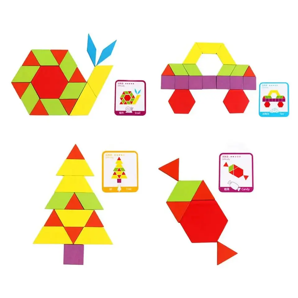 Juguete Didáctico Rompecabezas Tangram Madera 155 pcs 2