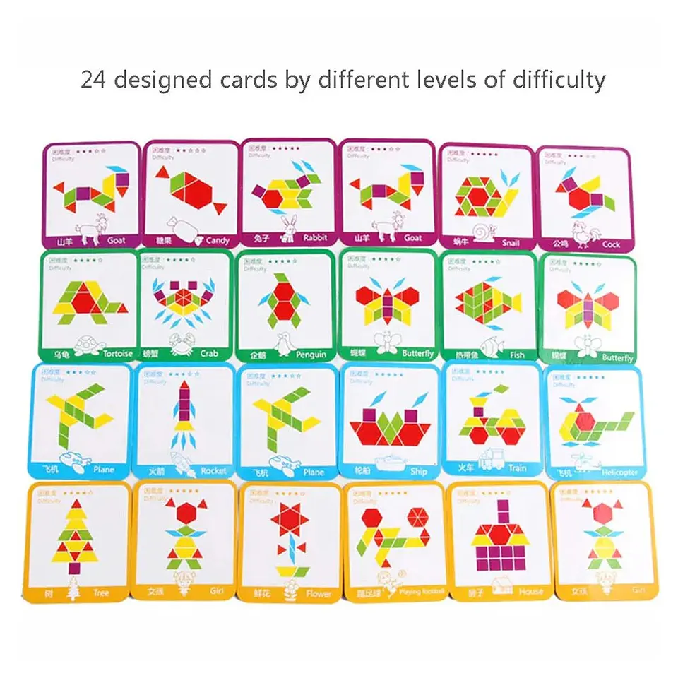 Juguete Didáctico Rompecabezas Tangram Madera 155 pcs 4