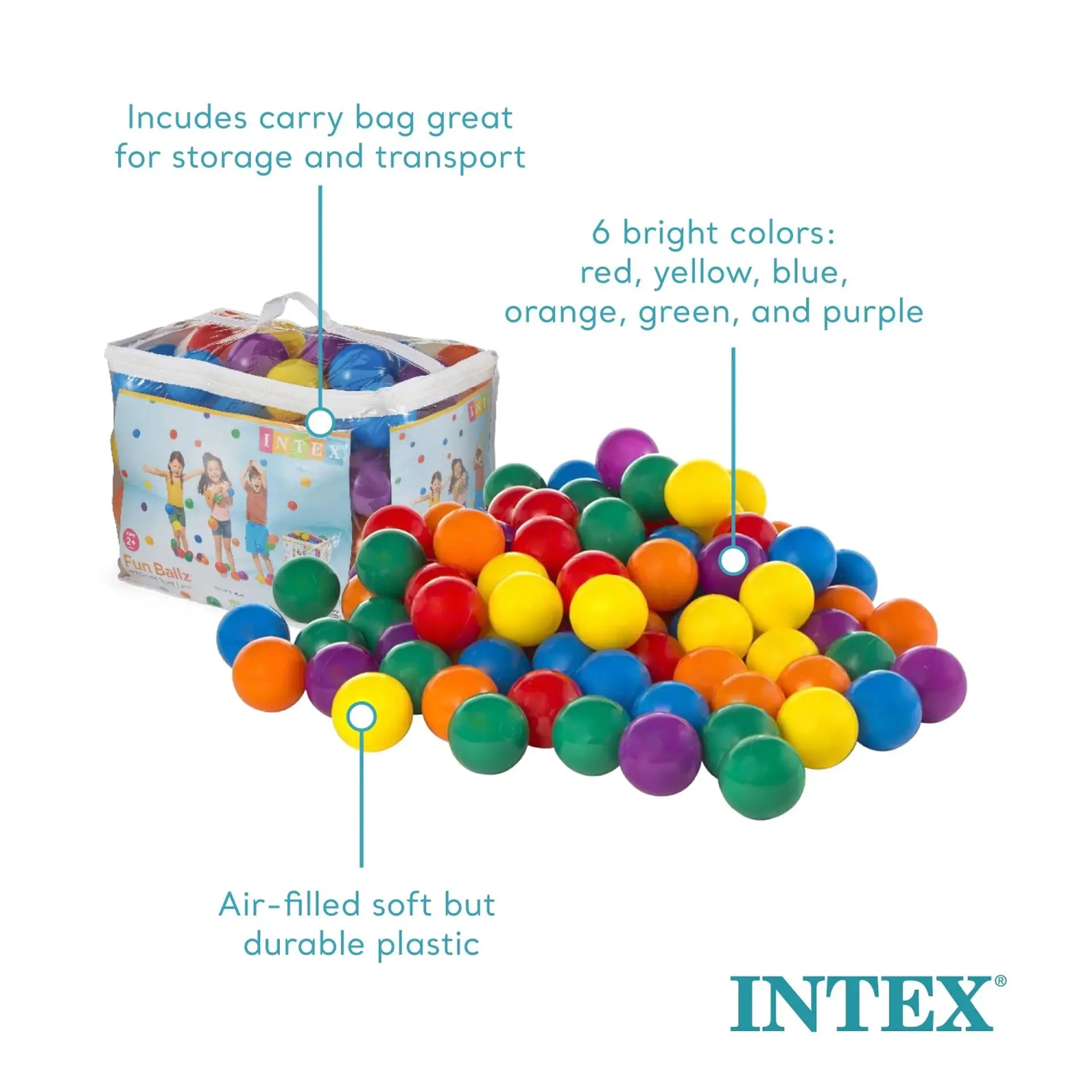 Set 100 pelotas de Plástico 6.5cm Multicolor Intex 3
