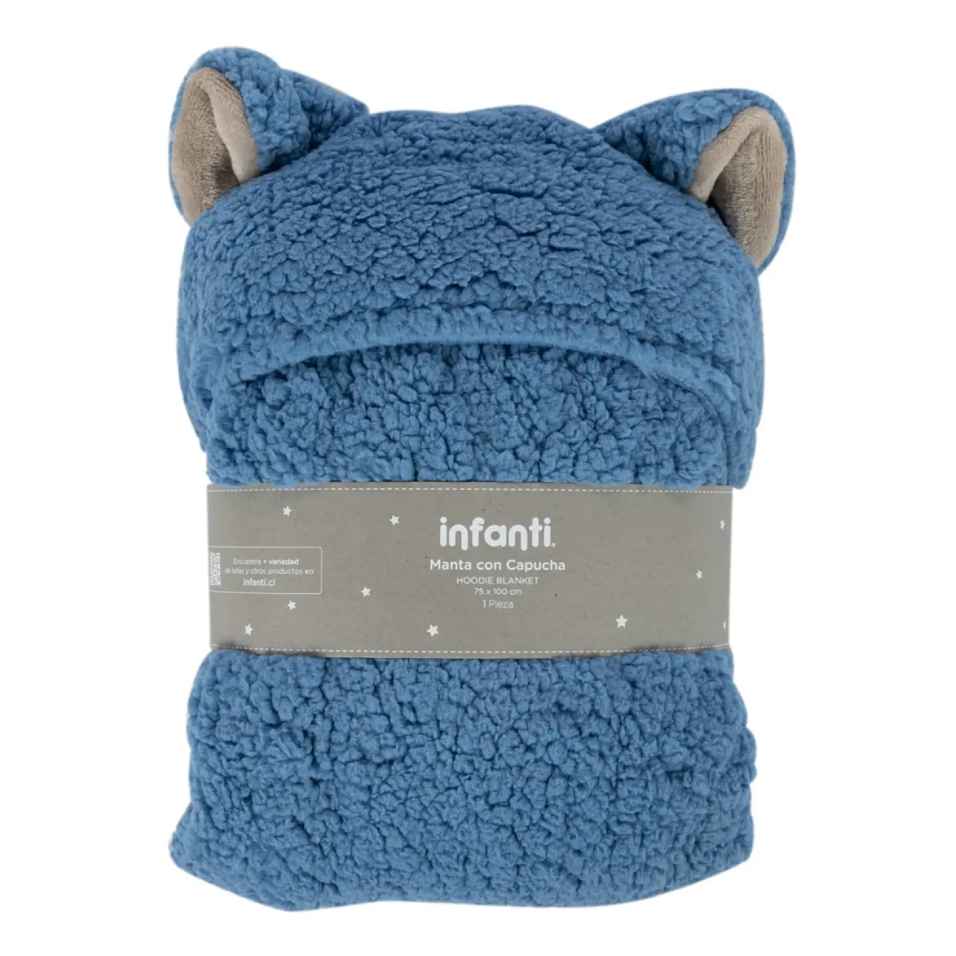 Frazada Poncho Manta Con Capucha Sherpa Niño Infanti Azul 1