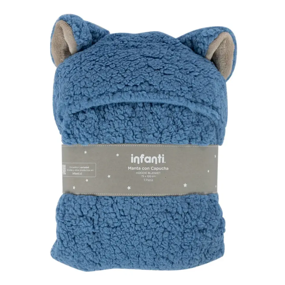 Frazada Poncho Manta Con Capucha Sherpa Niño Infanti Azul 1