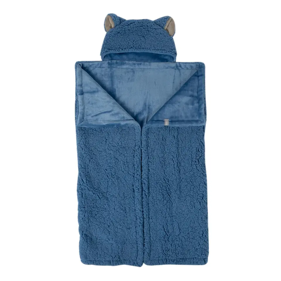 Frazada Poncho Manta Con Capucha Sherpa Niño Infanti Azul 2