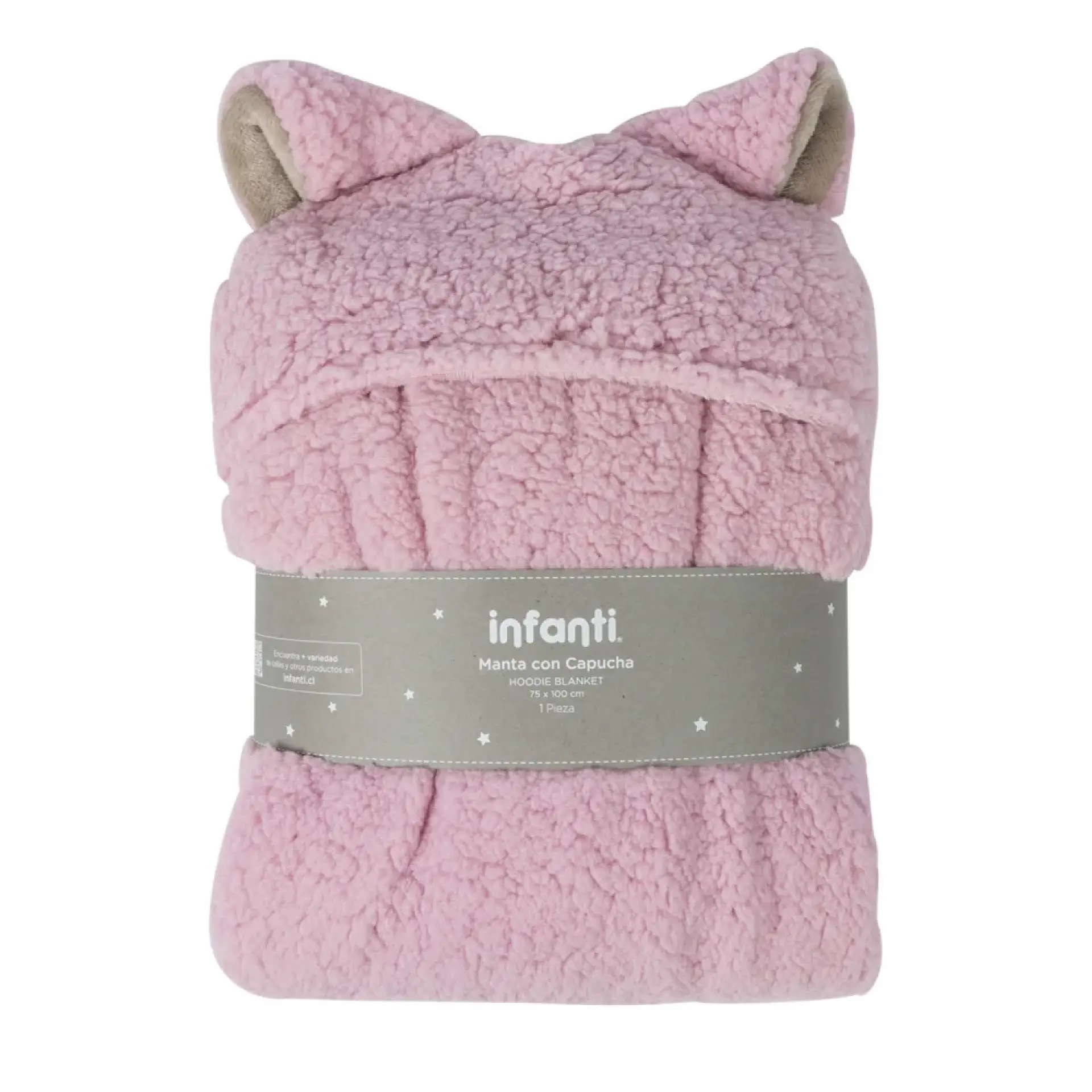 Frazada Poncho Manta Con Capucha Sherpa Infanti Rosa 1