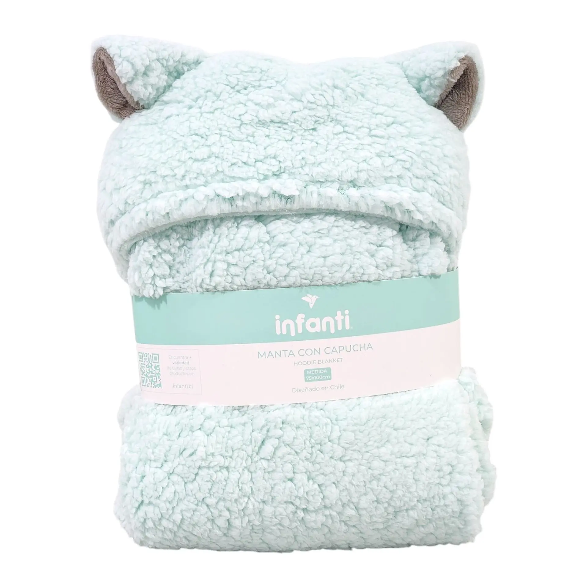 Frazada Poncho Manta Con Capucha Sherpa Infanti Verde Menta 1