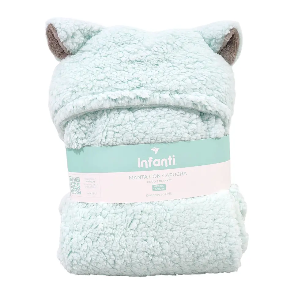 Frazada Poncho Manta Con Capucha Sherpa Infanti Verde Menta 1