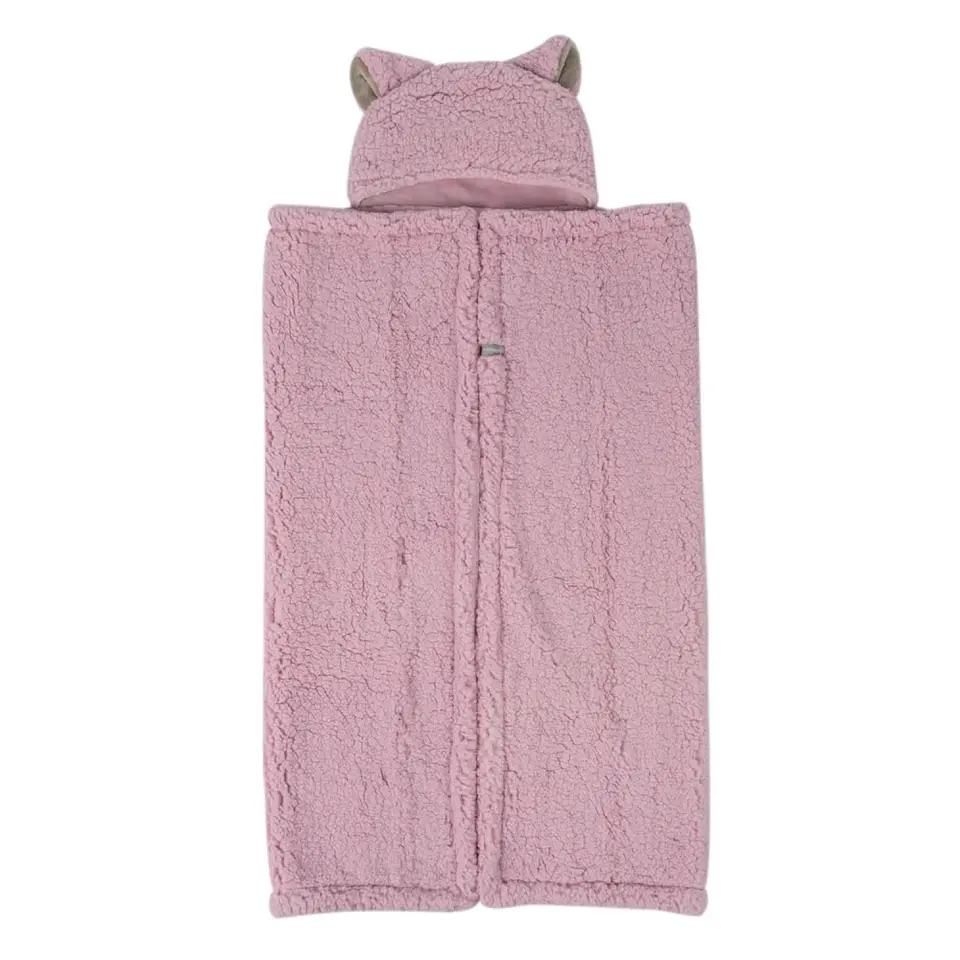 Frazada Poncho Manta Con Capucha Sherpa Infanti Rosa 3