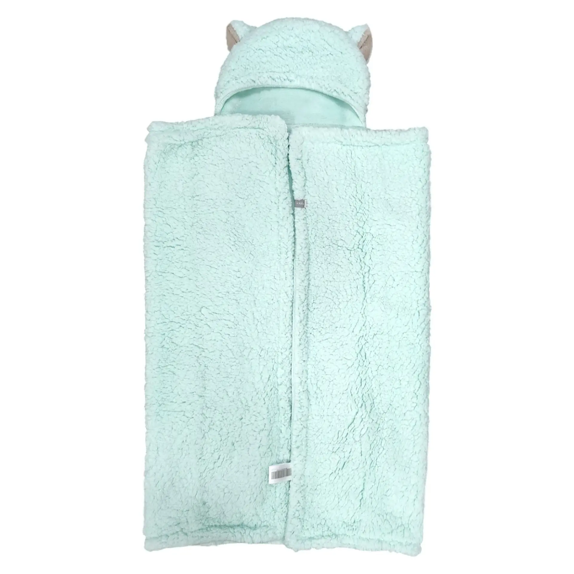 Frazada Poncho Manta Con Capucha Sherpa Infanti Verde Menta 2