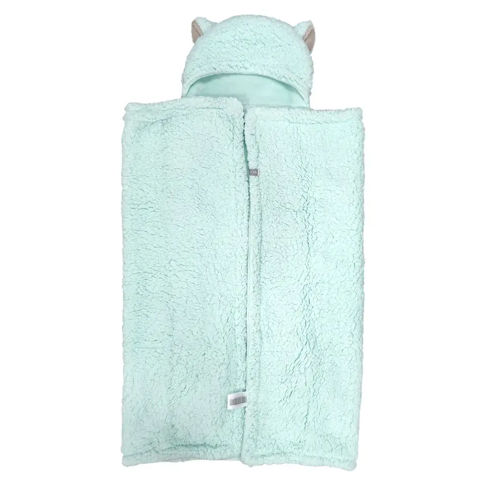 Frazada Poncho Manta Con Capucha Sherpa Infanti Verde Menta 2