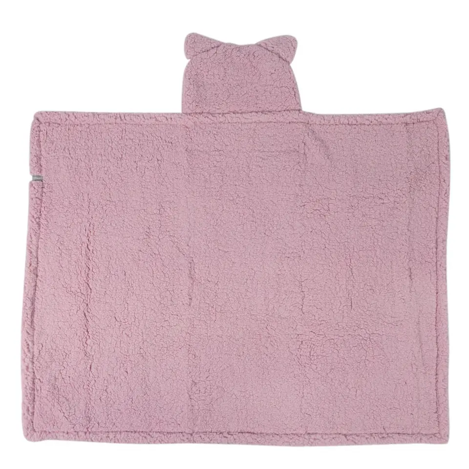 Frazada Poncho Manta Con Capucha Sherpa Infanti Rosa 4