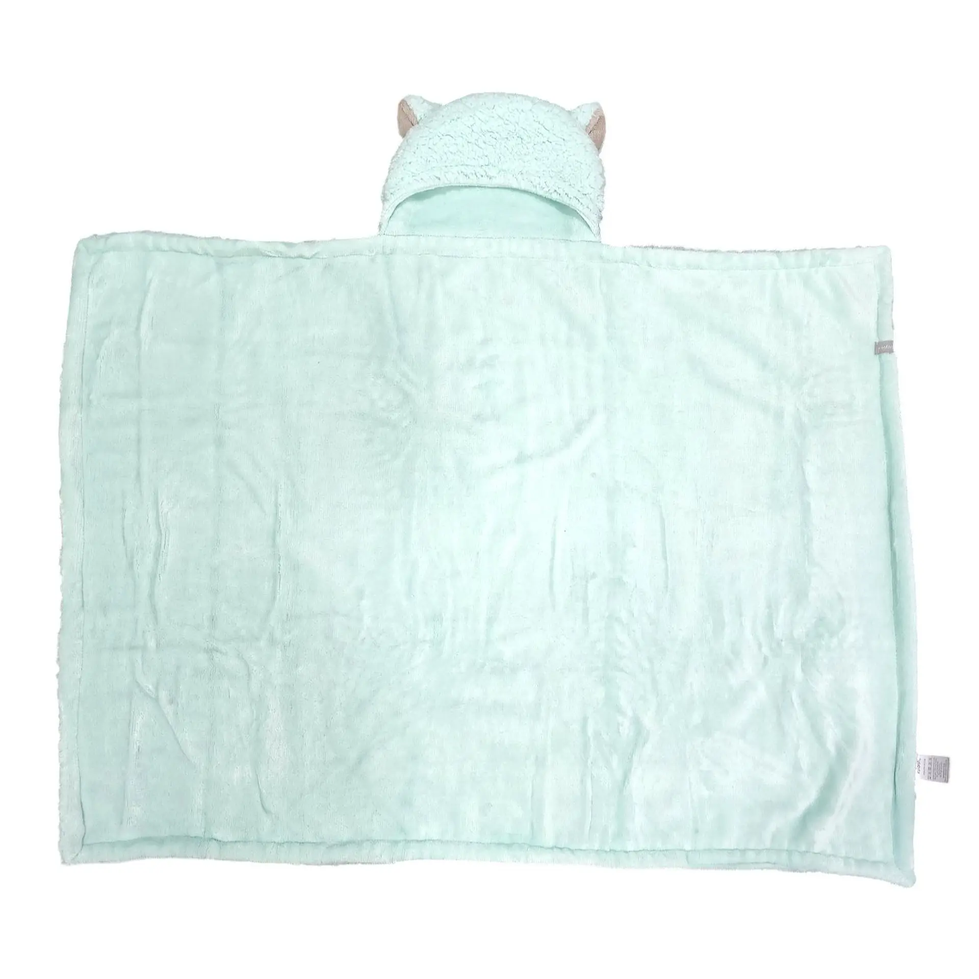 Frazada Poncho Manta Con Capucha Sherpa Infanti Verde Menta 3