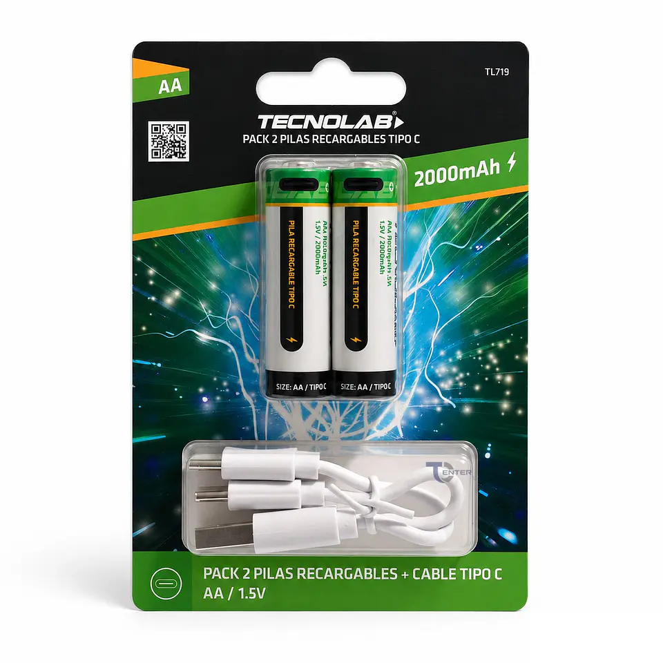 Pack 2 Pilas Recargables AA Litio Tecnolab TL-719 1