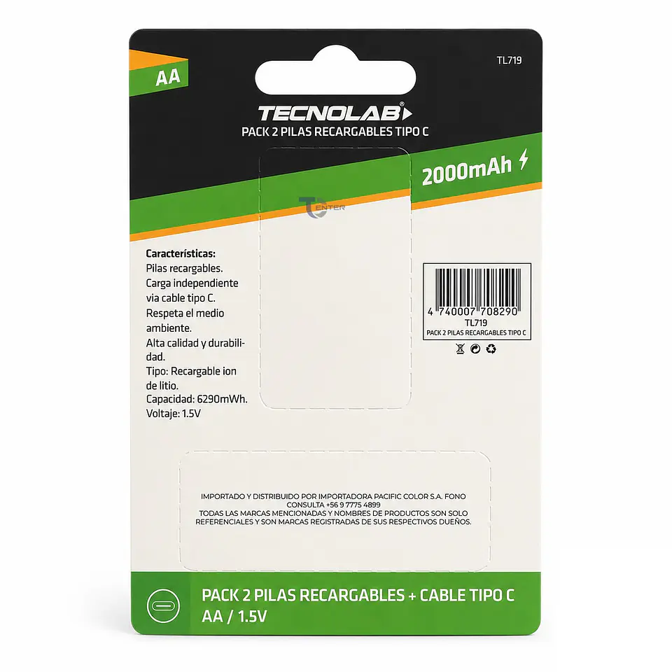 Pack 2 Pilas Recargables AA Litio Tecnolab TL-719 2