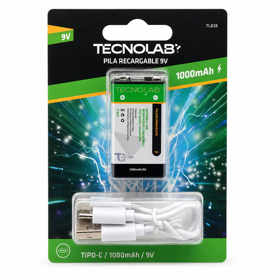 Pila Recargable 9V 1000mAh USB-C Tecnolab TL-828 1