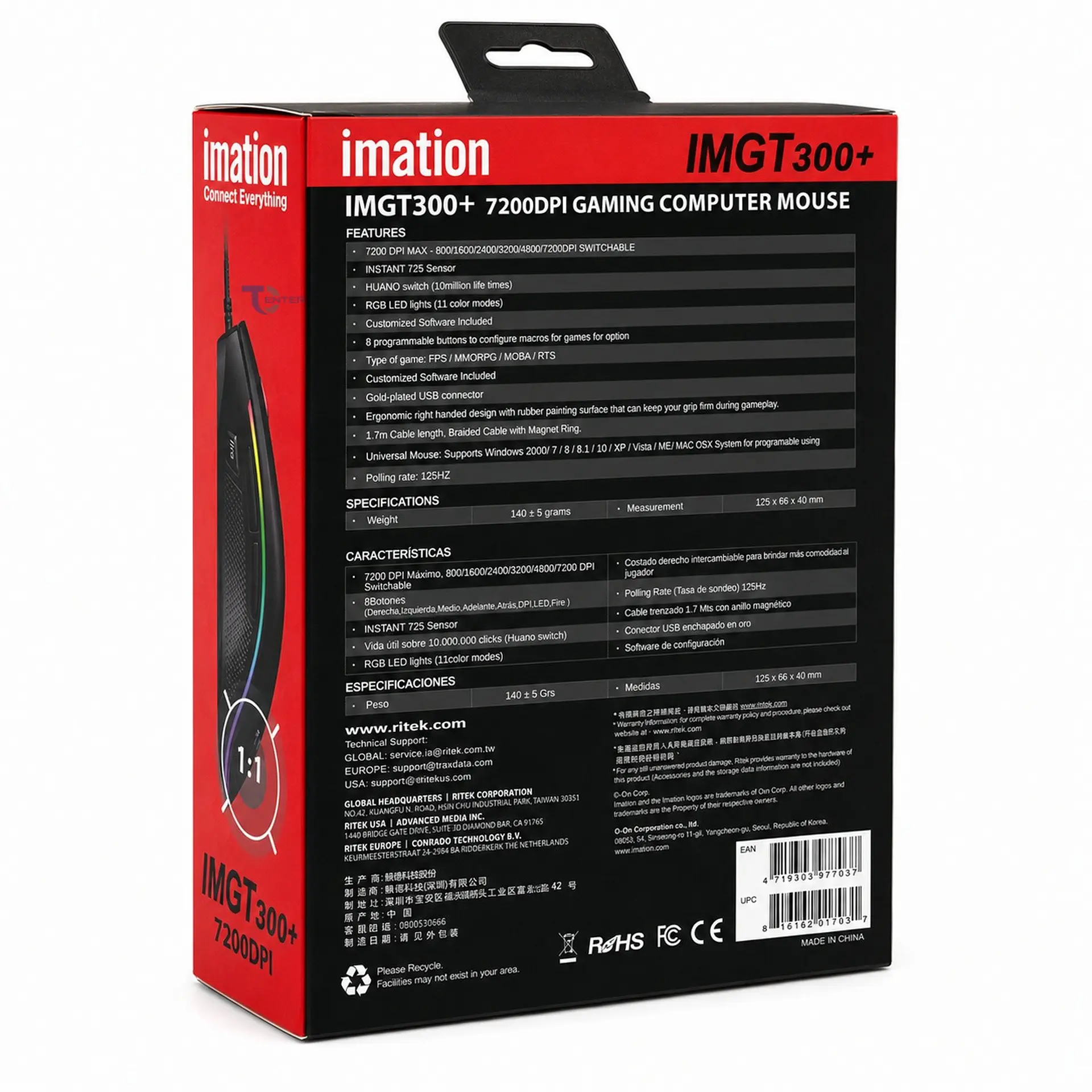 Mouse Gamer Imation IMGT300+ RGB 7200 DPI 5