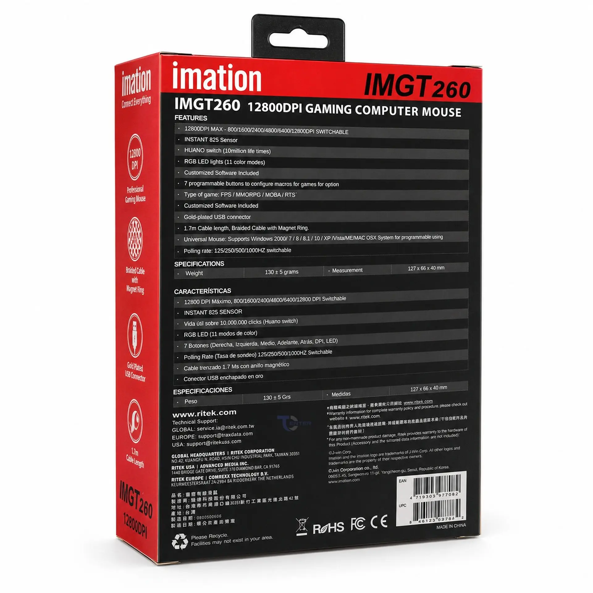 Mouse Gamer Imation IMGT260 RGB 12800 DPI 4