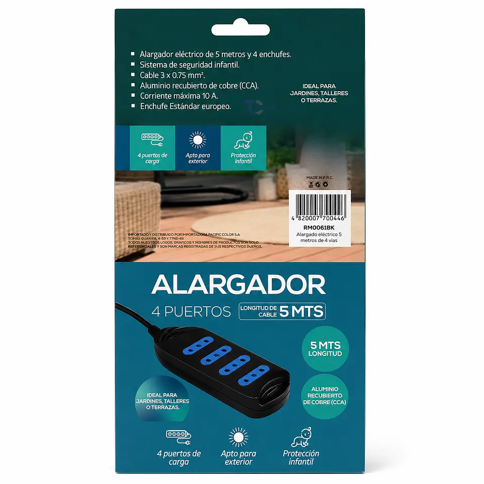 Alargador Eléctrico Raimax 5M 4 Pos RM0061BK Negro 6