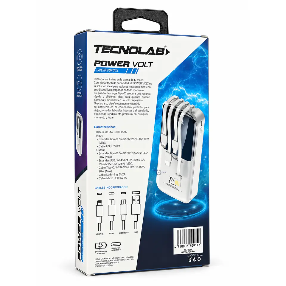 Power Bank Tecnolab TL780W 15.000 mAh 22,5 W Blanco 7