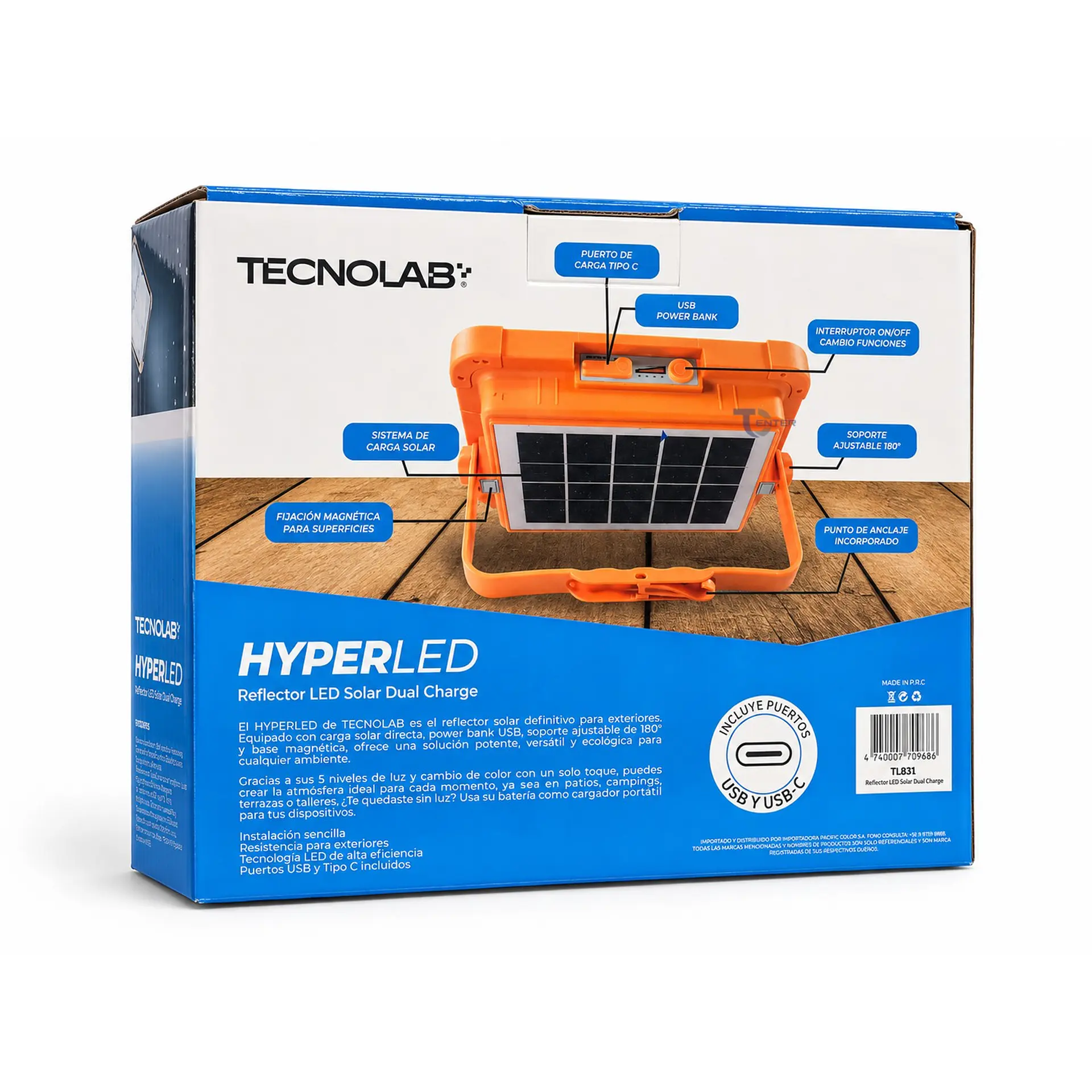 Reflector LED Solar Tecnolab TL831 HyperLED 10.000 mAh 7