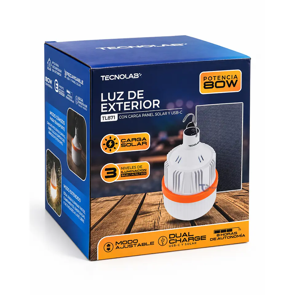 Lámpara LED solar 80W USB-C Tecnolab TL871 7