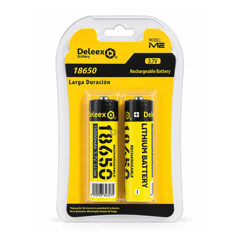 Pack 2 Baterías Deleex 18650 3,7V Punta M2 1