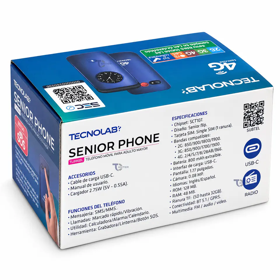 Celular Adulto Mayor 4G Flip Tecnolab TL886BL Azul 6