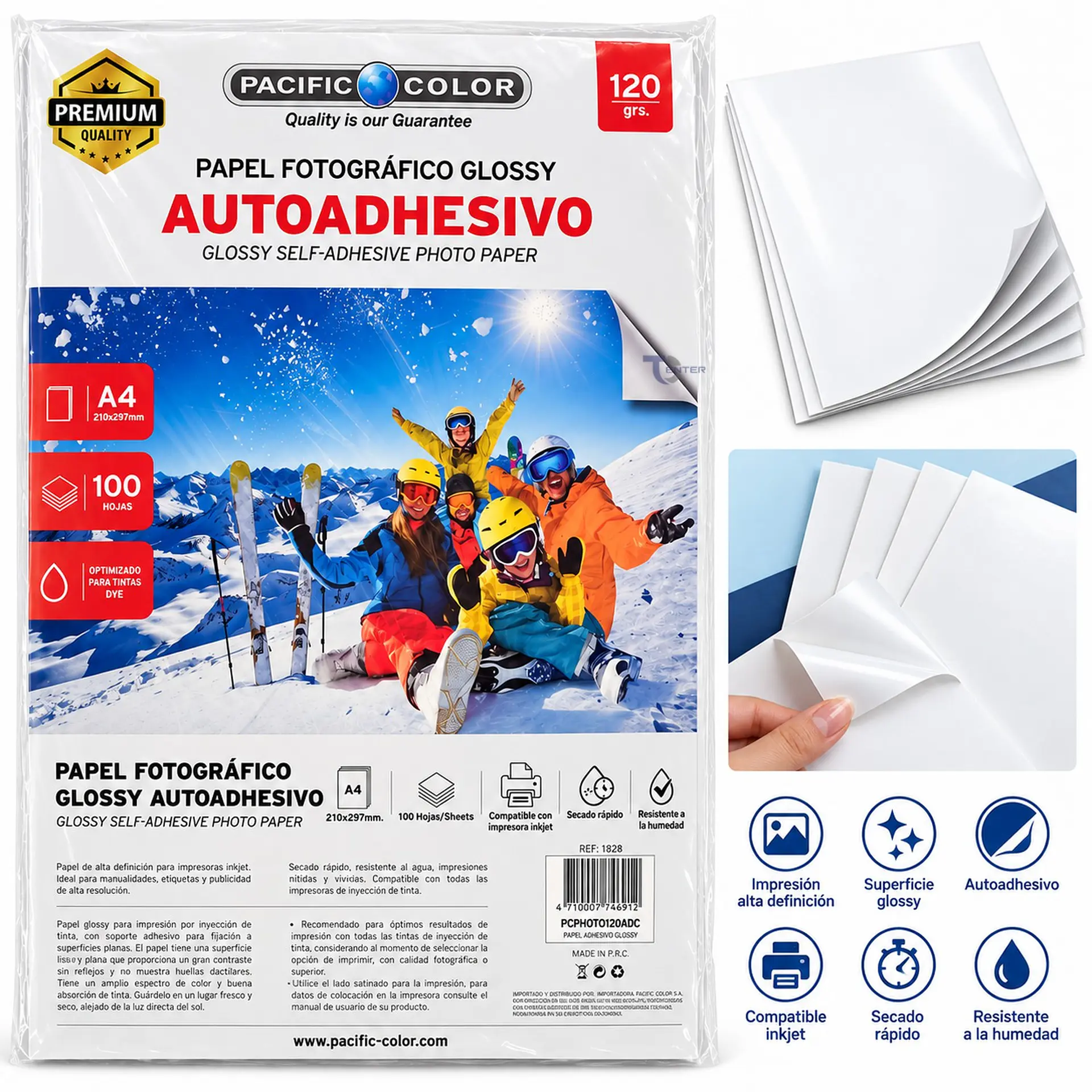 Papel Fotográfico Adhesivo Pacific Color A4 120gr 100 Hojas 4
