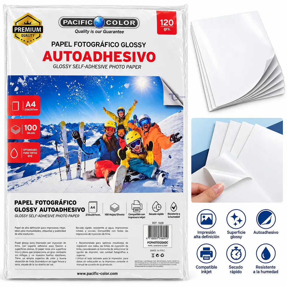 Papel Fotográfico Adhesivo Pacific Color A4 120gr 100 Hojas 4